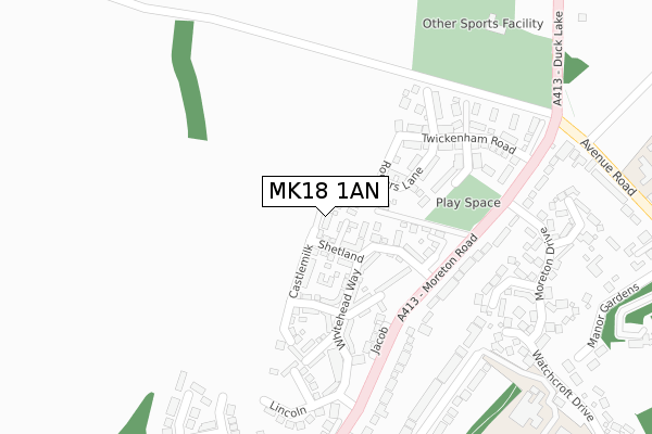 MK18 1AN map - large scale - OS Open Zoomstack (Ordnance Survey)