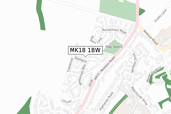 MK18 1BW map - large scale - OS Open Zoomstack (Ordnance Survey)