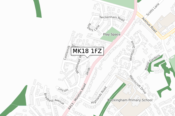 MK18 1FZ map - large scale - OS Open Zoomstack (Ordnance Survey)