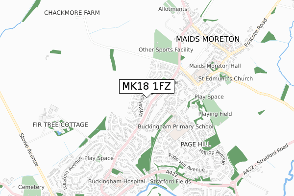 MK18 1FZ map - small scale - OS Open Zoomstack (Ordnance Survey)