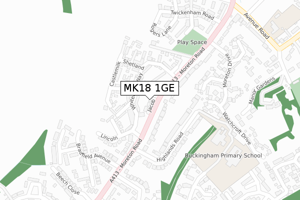 MK18 1GE map - large scale - OS Open Zoomstack (Ordnance Survey)