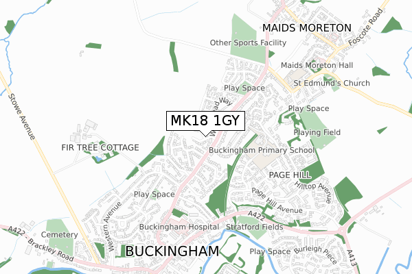 MK18 1GY map - small scale - OS Open Zoomstack (Ordnance Survey)
