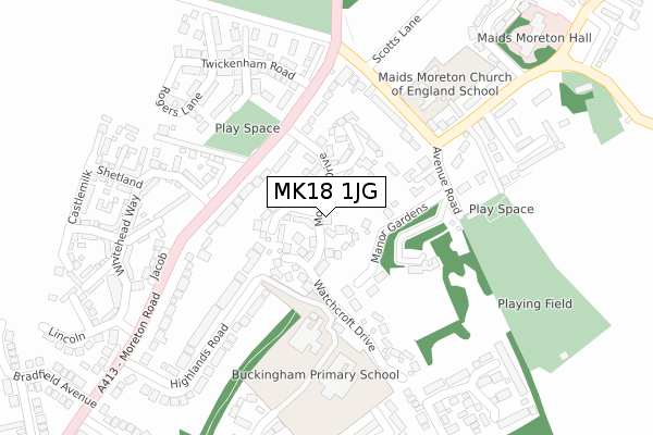 MK18 1JG map - large scale - OS Open Zoomstack (Ordnance Survey)