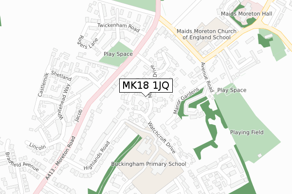 MK18 1JQ map - large scale - OS Open Zoomstack (Ordnance Survey)