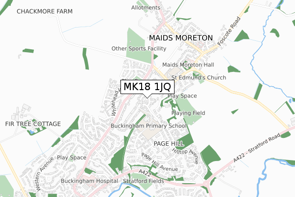 MK18 1JQ map - small scale - OS Open Zoomstack (Ordnance Survey)