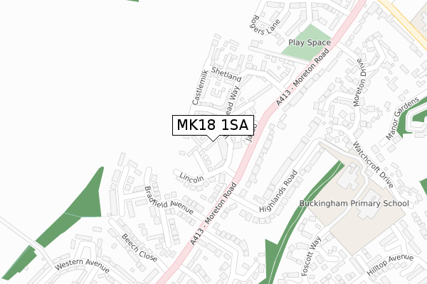 MK18 1SA map - large scale - OS Open Zoomstack (Ordnance Survey)