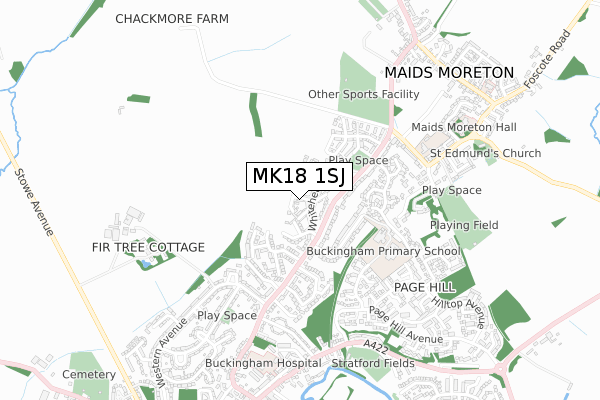 MK18 1SJ map - small scale - OS Open Zoomstack (Ordnance Survey)