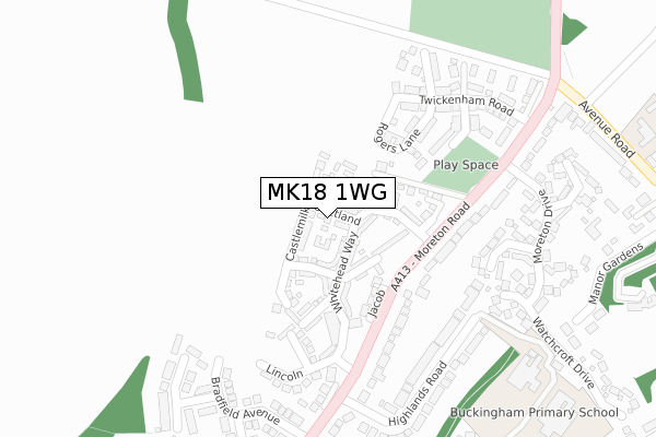 MK18 1WG map - large scale - OS Open Zoomstack (Ordnance Survey)