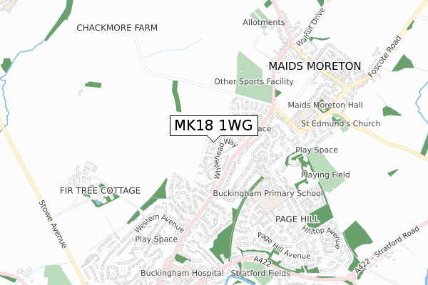 MK18 1WG map - small scale - OS Open Zoomstack (Ordnance Survey)
