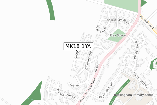 MK18 1YA map - large scale - OS Open Zoomstack (Ordnance Survey)