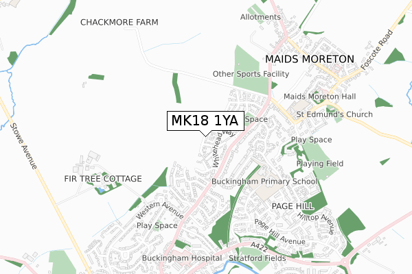 MK18 1YA map - small scale - OS Open Zoomstack (Ordnance Survey)