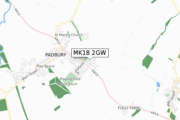 MK18 2GW map - small scale - OS Open Zoomstack (Ordnance Survey)