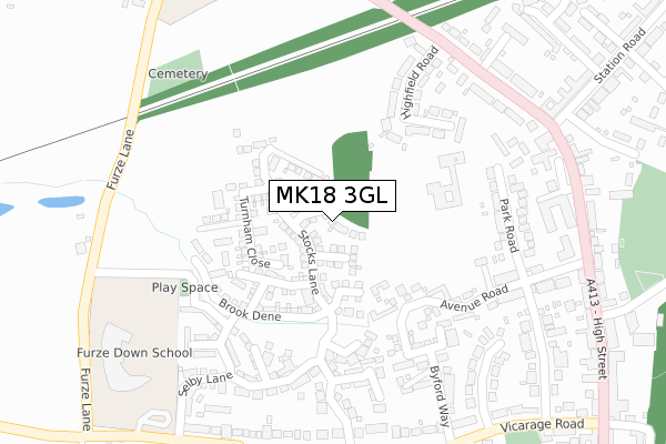 MK18 3GL map - large scale - OS Open Zoomstack (Ordnance Survey)