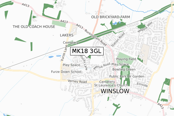MK18 3GL map - small scale - OS Open Zoomstack (Ordnance Survey)
