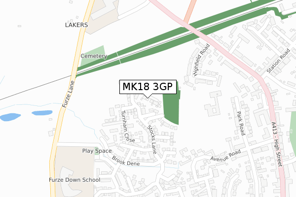 MK18 3GP map - large scale - OS Open Zoomstack (Ordnance Survey)
