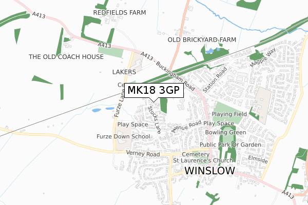 MK18 3GP map - small scale - OS Open Zoomstack (Ordnance Survey)