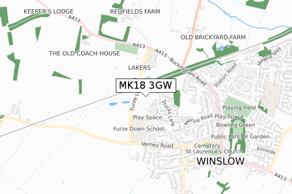 MK18 3GW map - small scale - OS Open Zoomstack (Ordnance Survey)