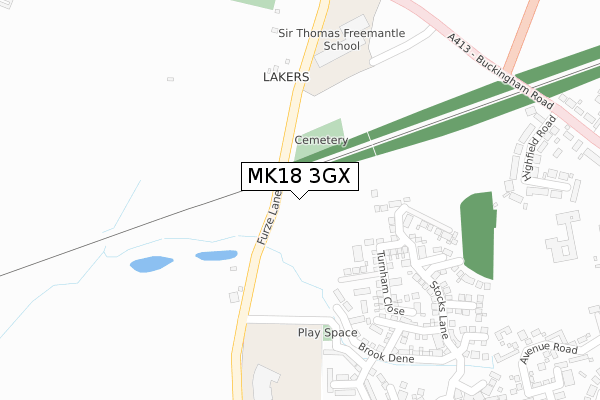 MK18 3GX map - large scale - OS Open Zoomstack (Ordnance Survey)