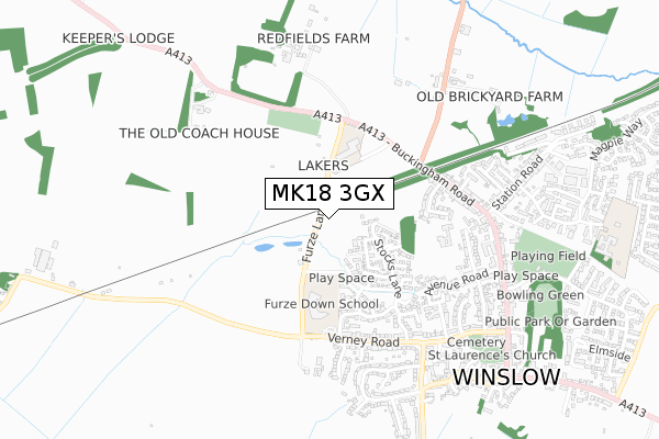 MK18 3GX map - small scale - OS Open Zoomstack (Ordnance Survey)