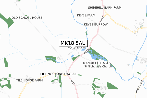 MK18 5AU map - small scale - OS Open Zoomstack (Ordnance Survey)