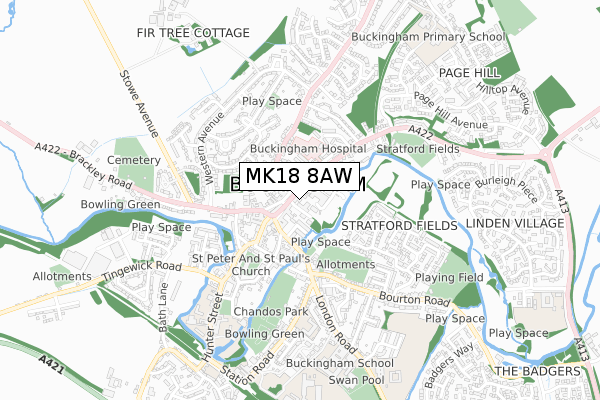 MK18 8AW map - small scale - OS Open Zoomstack (Ordnance Survey)