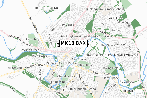 MK18 8AX map - small scale - OS Open Zoomstack (Ordnance Survey)