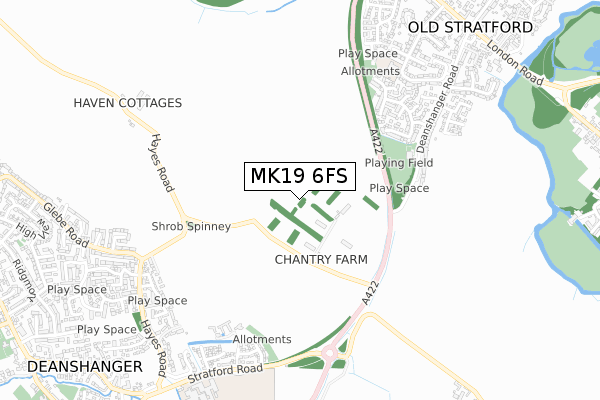 MK19 6FS map - small scale - OS Open Zoomstack (Ordnance Survey)