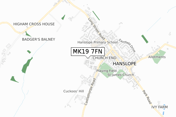 MK19 7FN map - small scale - OS Open Zoomstack (Ordnance Survey)