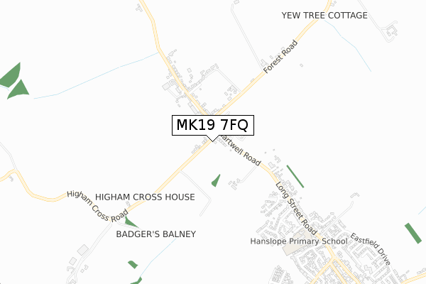 MK19 7FQ map - small scale - OS Open Zoomstack (Ordnance Survey)