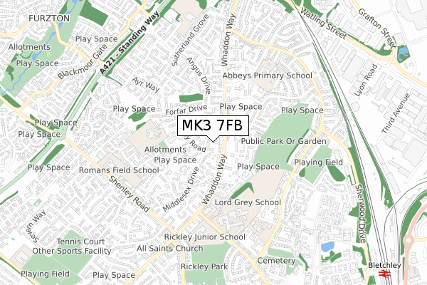 MK3 7FB map - small scale - OS Open Zoomstack (Ordnance Survey)