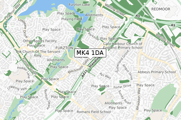 MK4 1DA map - small scale - OS Open Zoomstack (Ordnance Survey)