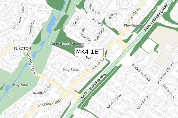 MK4 1ET map - large scale - OS Open Zoomstack (Ordnance Survey)