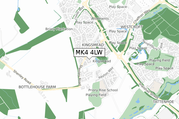 MK4 4LW map - small scale - OS Open Zoomstack (Ordnance Survey)