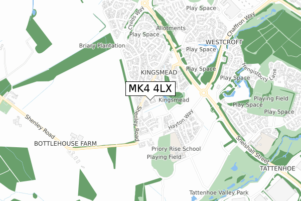 MK4 4LX map - small scale - OS Open Zoomstack (Ordnance Survey)