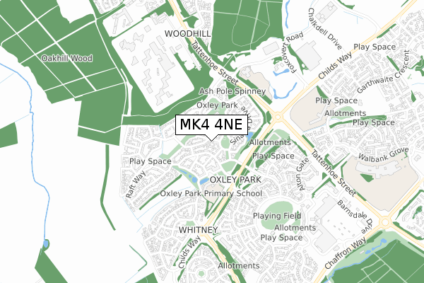 MK4 4NE map - small scale - OS Open Zoomstack (Ordnance Survey)