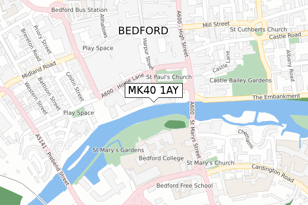 MK40 1AY map - large scale - OS Open Zoomstack (Ordnance Survey)