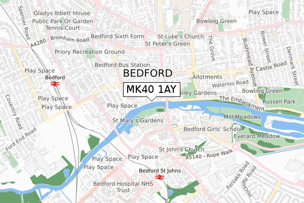 MK40 1AY map - small scale - OS Open Zoomstack (Ordnance Survey)