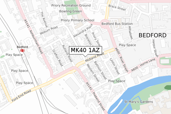MK40 1AZ map - large scale - OS Open Zoomstack (Ordnance Survey)