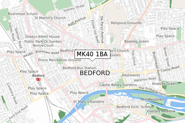 MK40 1BA map - small scale - OS Open Zoomstack (Ordnance Survey)