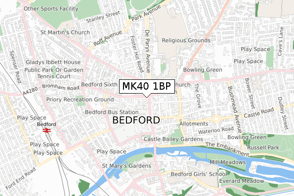 MK40 1BP map - small scale - OS Open Zoomstack (Ordnance Survey) MK40 1BP map - small scale - OS Open Zoomstack (Ordnance Survey)