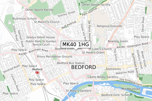 MK40 1HG map - small scale - OS Open Zoomstack (Ordnance Survey)