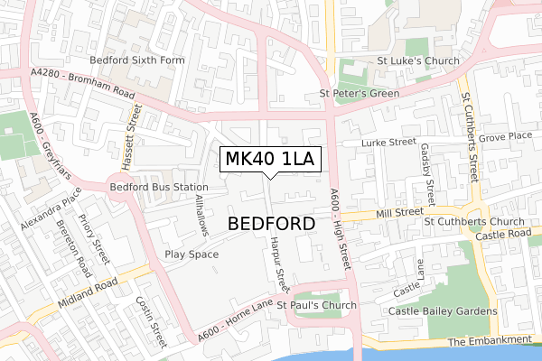 MK40 1LA map - large scale - OS Open Zoomstack (Ordnance Survey)