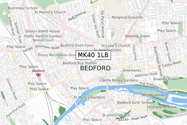 MK40 1LB map - small scale - OS Open Zoomstack (Ordnance Survey)