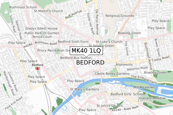 MK40 1LQ map - small scale - OS Open Zoomstack (Ordnance Survey)