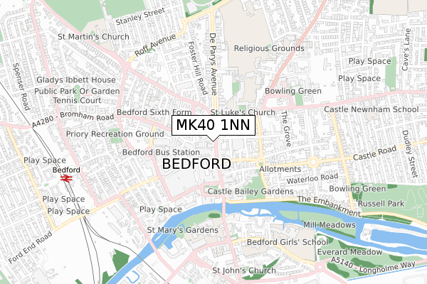 MK40 1NN map - small scale - OS Open Zoomstack (Ordnance Survey)