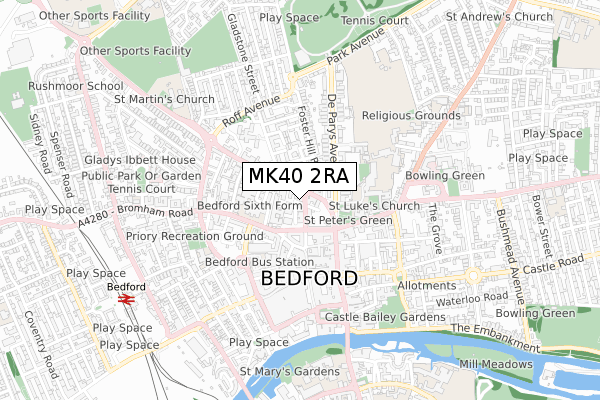 MK40 2RA map - small scale - OS Open Zoomstack (Ordnance Survey)