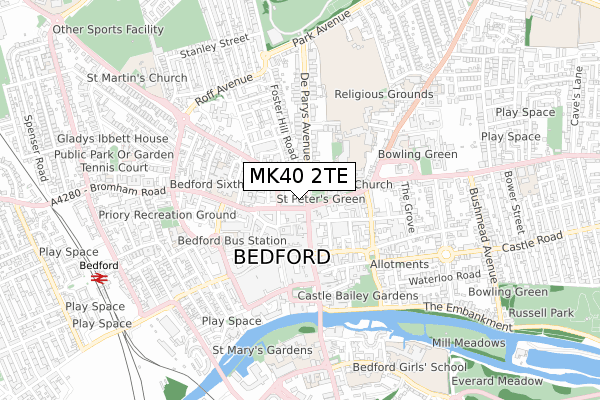 MK40 2TE map - small scale - OS Open Zoomstack (Ordnance Survey)