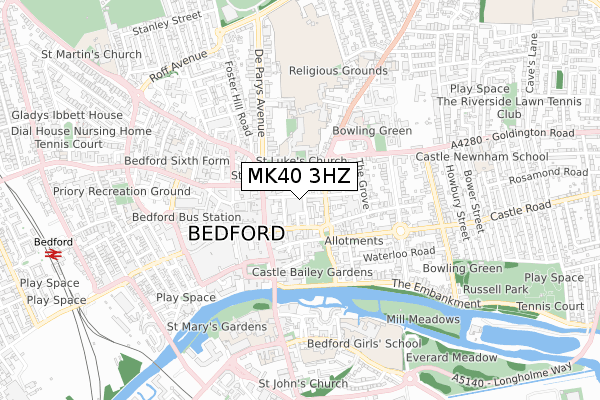 MK40 3HZ map - small scale - OS Open Zoomstack (Ordnance Survey) MK40 3HZ map - small scale - OS Open Zoomstack (Ordnance Survey)