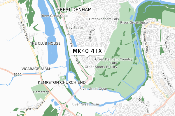 MK40 4TX map - small scale - OS Open Zoomstack (Ordnance Survey)