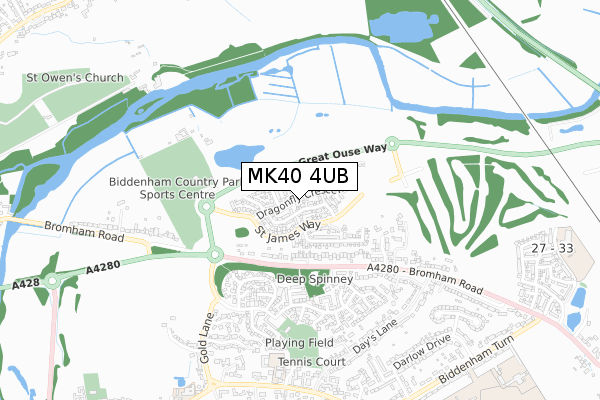 MK40 4UB map - small scale - OS Open Zoomstack (Ordnance Survey)